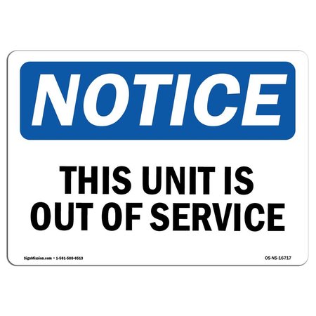 SIGNMISSION Safety Sign, OSHA Notice, 7" Height, NOTICE This Unit Is Out Of Service Sign, Landscape OS-NS-D-710-L-16717